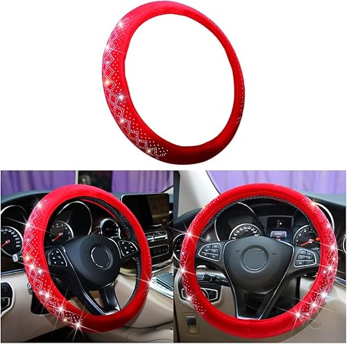 BELOMI Funda para volante de automóvil, protector de volante de terciopelo suave con diamantes de imitación, universal de 15 pulgadas, esponjosa