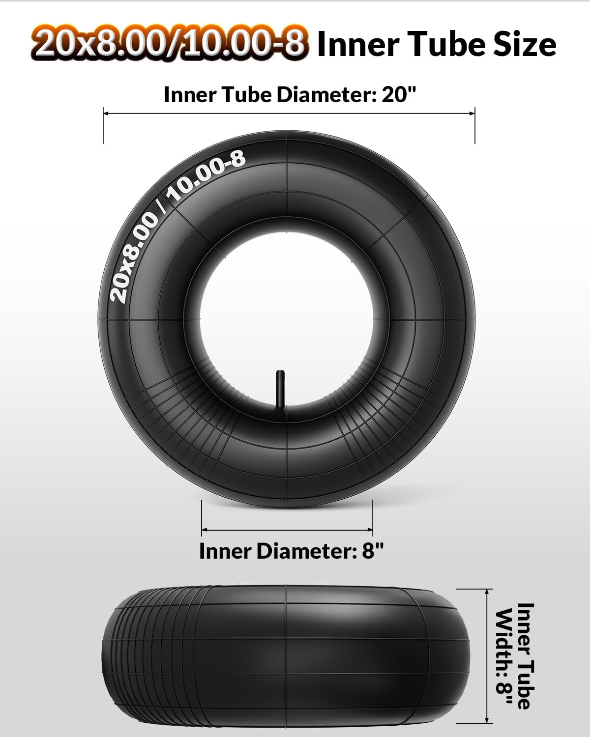 RONPOW 20x8.00-8 & 20x10.00-8 Lawn Mower Tire Tube, TR-13 Straight Valve Stem, Heavy-Duty 20x8x8 & 20x10x8 Inner Tube, Fits Riding Mowers, Yard Trailers, Garden Tractors, ATVs, 2 Pack