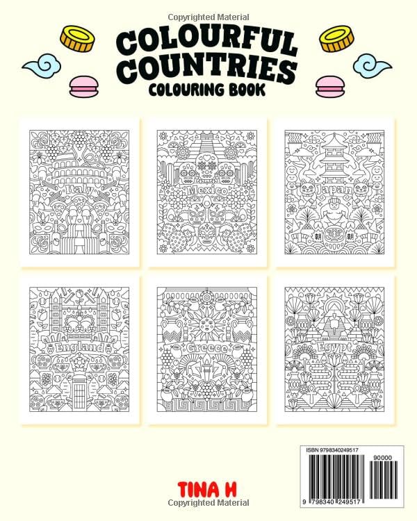 Colourful Countries: A Fun & Unique Colouring Book for Adults and Teens, Featuring Animals, Landmarks, Flowers, Food, Patterns, and More image 3
