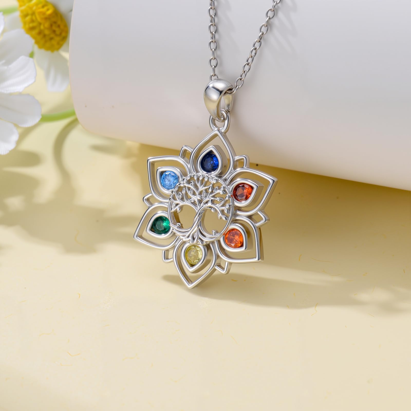 Baum des Lebens Halskette Chakra Anhänger 925 Sterlingsilber Lotus Halskette Chakra Schmuck Geburtstagsgeschenk für Frauen Mütter