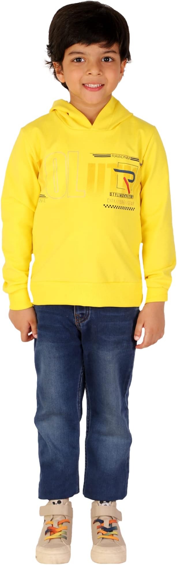 HOPz Baby Boys Cottonblend Hooded Neck Printed Full Sleeve Sweatshirt Lemon Yellow Color