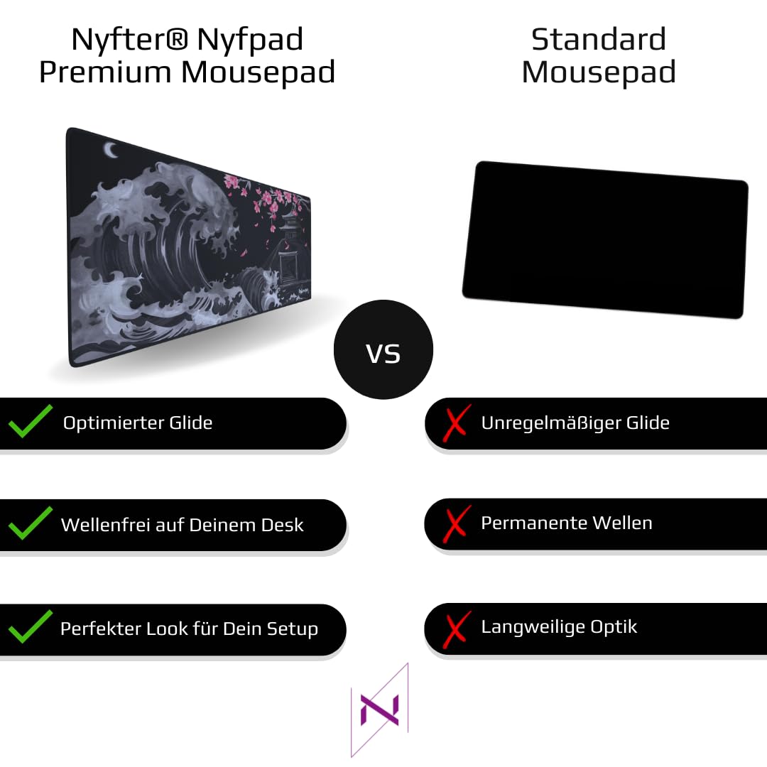 Nyfter - Premium Sakura V4 Gaming Mousepad 3XL 1200x600mm Mousepad Nyfpad Mousepad wellenfrei mit extra vernähten Kanten (3XL)