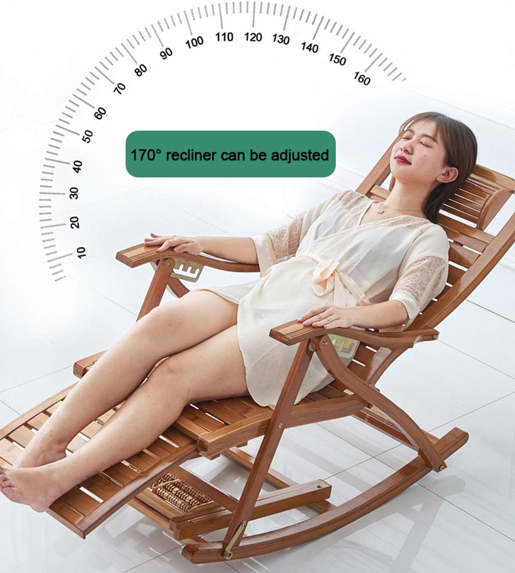 竹のパティオロッキングチェアクッション付き折りたたみ式サンラウンジャーアームレスト付きフットマッサージ330ポンド