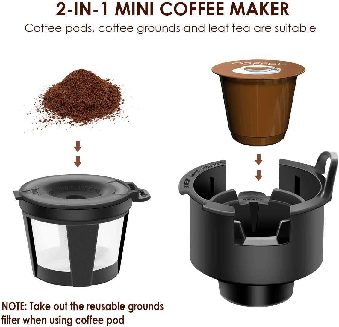 REDMOND Single Cup Coffee Maker Brewer, Compatible With Single Serve Pod & Grounds, 1000W, 6 to 14 OZ Brew Sizes, 90s Fast Brewing, One Button Operation, Black, CM001