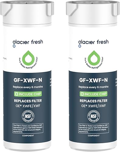 GLACIER FRESH Filtro de agua compatible con XWFE (chip integrado), repuesto para GE XWFE, filtro de agua para refrigerador XWF NSFANSI 42,