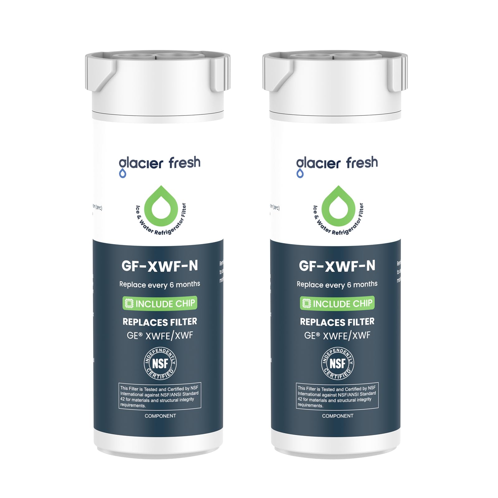 GLACIER FRESH Water Filter Compatible with XWFE Built-in CHIP Replacement for GE XWFE XWF Refrigerator Water Filter NSF