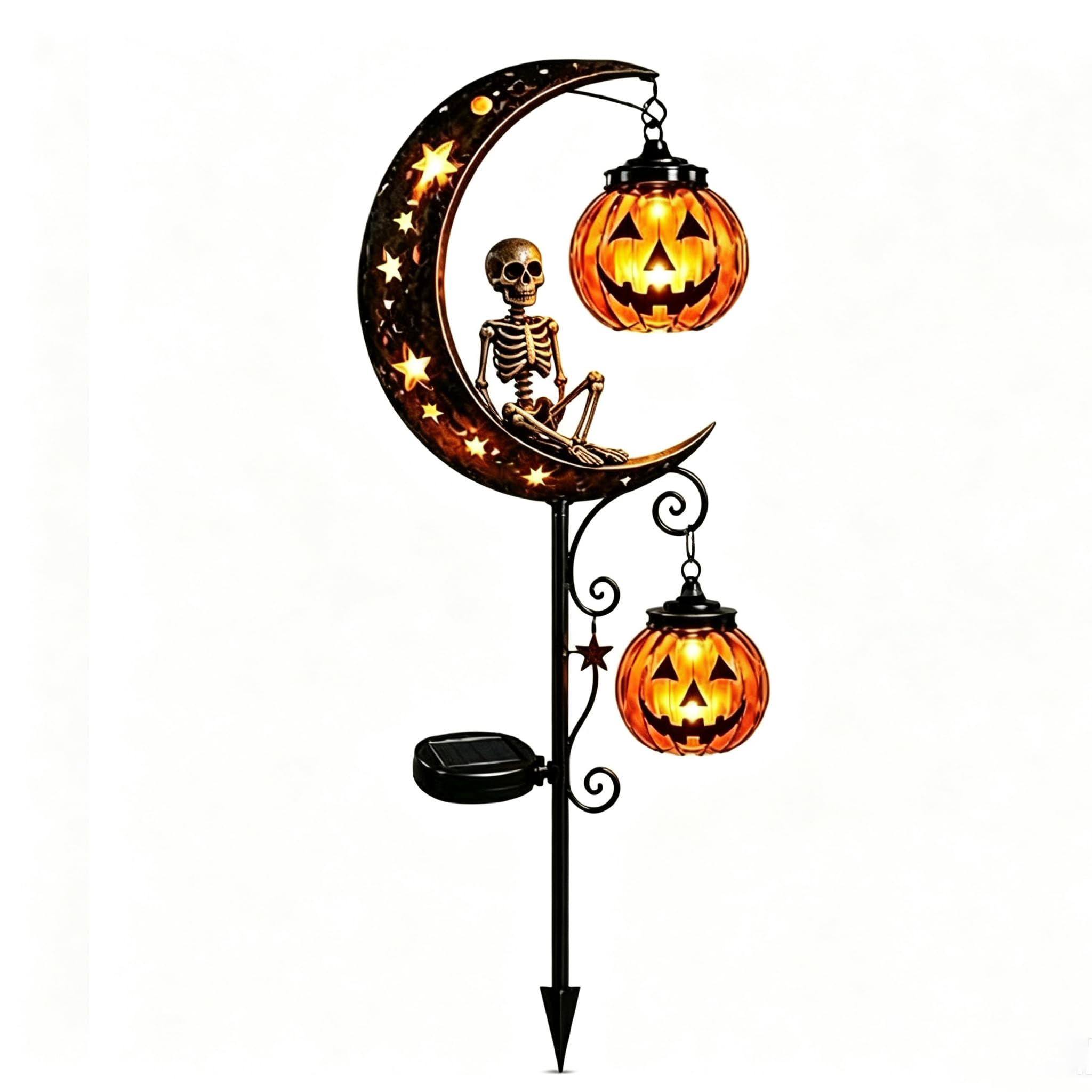 Solar Black Cat Pumpkin Metal Stake Light with Crackle Glass LED (D)
