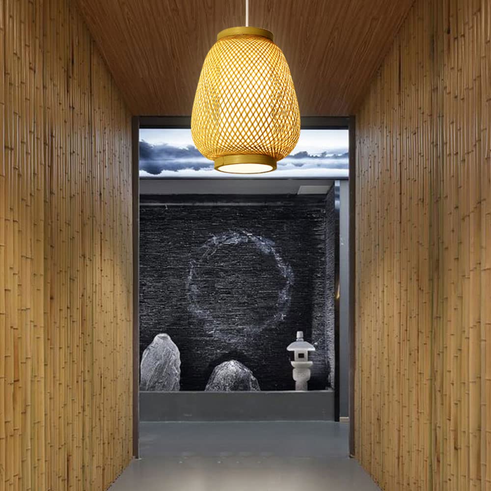 Oświetlenie Lampa wisząca z naturalnego materiału bambusowego, lampa wisząca w stylu japońskim, 1 opakowanie tradycyjnych opraw sufitowych