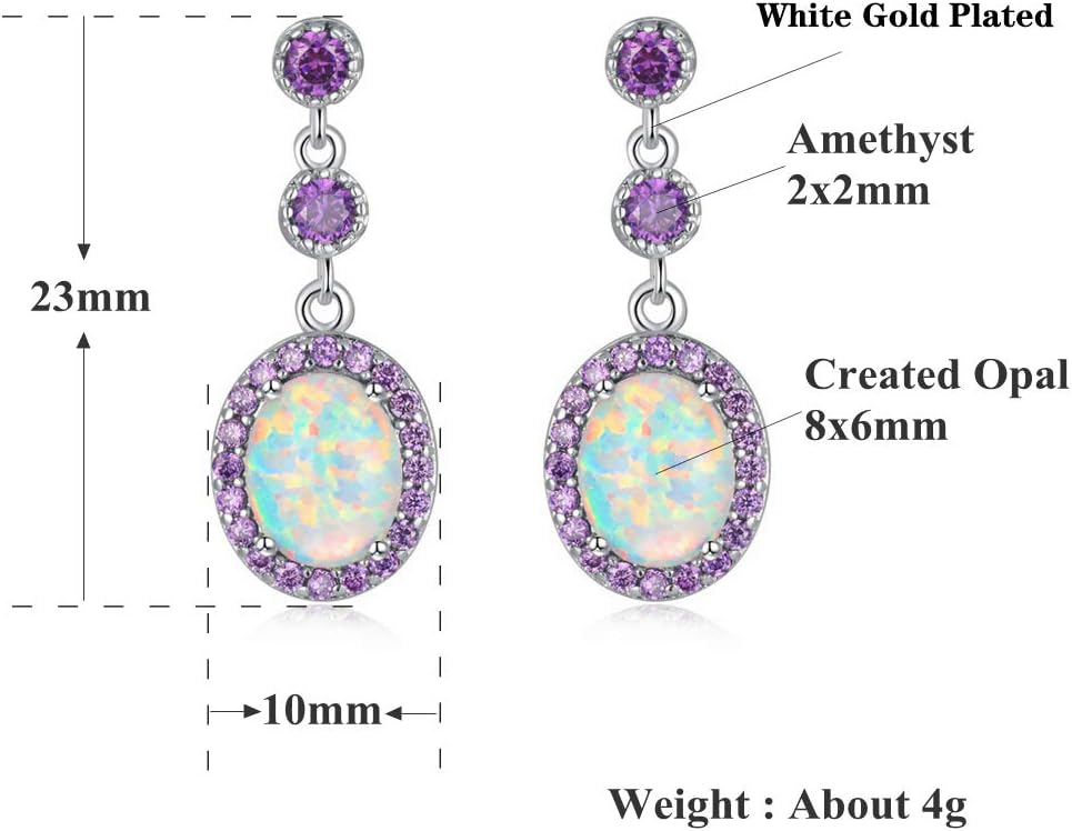 CiNily Fire Opal Amethyst Dangle Drop Earrings 18K White Gold/Rose Gold Plated Opal Jewelry for Women Gemstone Stud Earrings 7/8" - Image 6