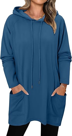 KISSMODA Women Hoodies Dress Long Sweatshirts Dress Raglan Sleeves Oversized Sweatshirts with Pocket 2025 Fall Winter Trendy