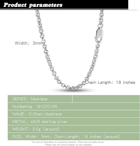 Miniatura 5 de Collar de plata de ley 925 maciza de 0.118 in, 18 a 28 pulgadas, cadena de eslabones de ancla Mariner - Cadena de eslabones redondos O eslabón