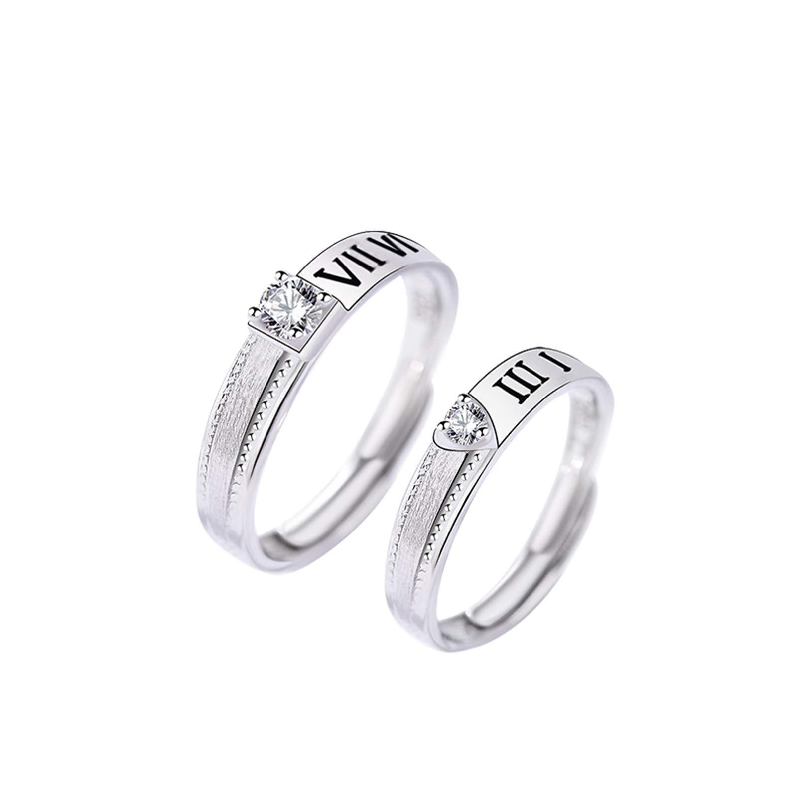 Alliance en argent à chiffres romains | Bague de mariage réglable - 5