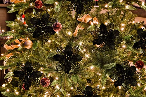 Wereves 12 Pcs Black Glitter Artificial Poinsettia Flowers With Clips And Stems, 5.9 Inch Artificial Flowers Christmas Flowers Christmas Wreath Garland Christmas Tree Ornaments #TOP6