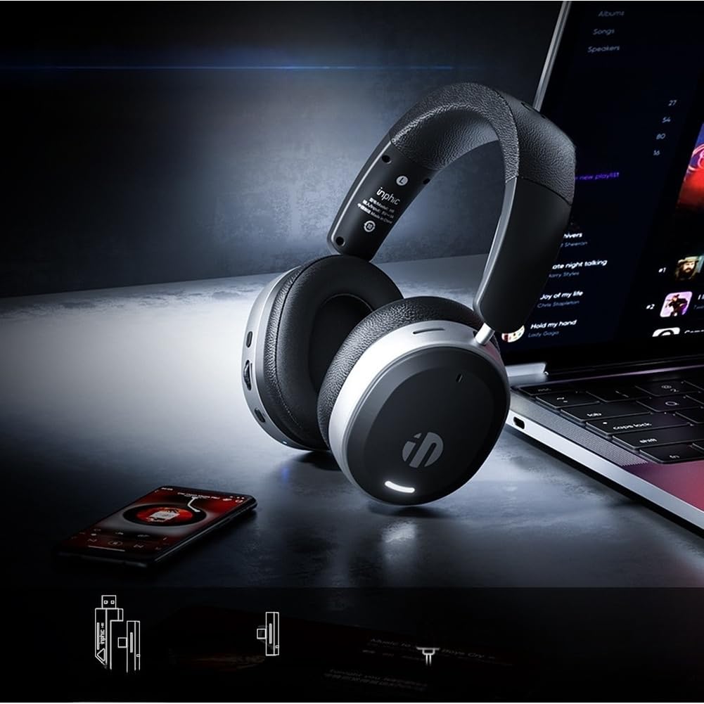 Eawfgtuw INPHIC H9 Cuffie da gioco wireless con microfono, suono surround 7.1, driver da 50 mm, BT 5.3/2.4G/USB-C per console PC mobile, cancellazione del rumore, cuscinetti auricolari in pelle