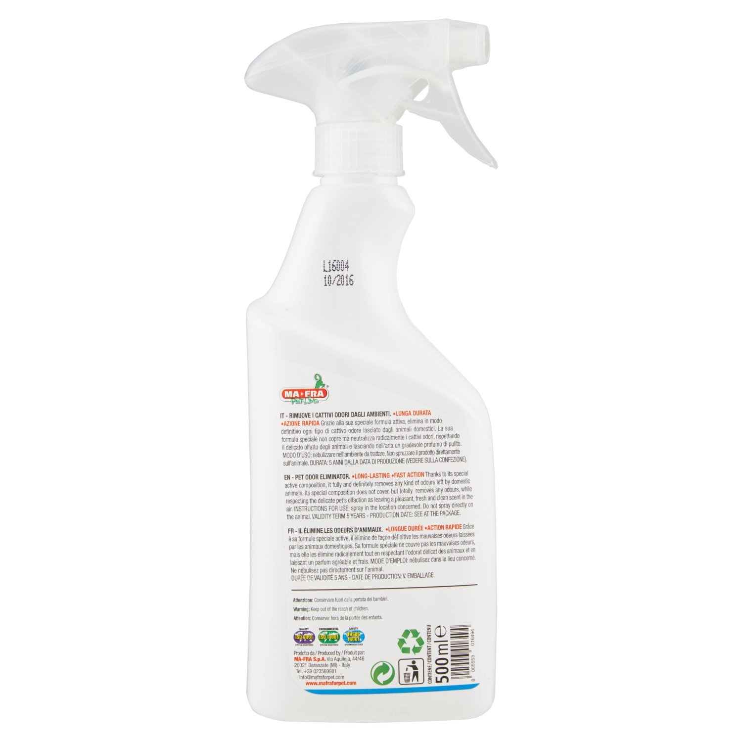MAFRA, Rimuovi Odori, Neutralizza i Cattivi Odori degli Animali Domestici, Ideale per l'Uso in Auto e Casa, Azione Rapida e Lunga Durata, Rilascia Gradevole Profumo di Pulito, Formato da 500ml