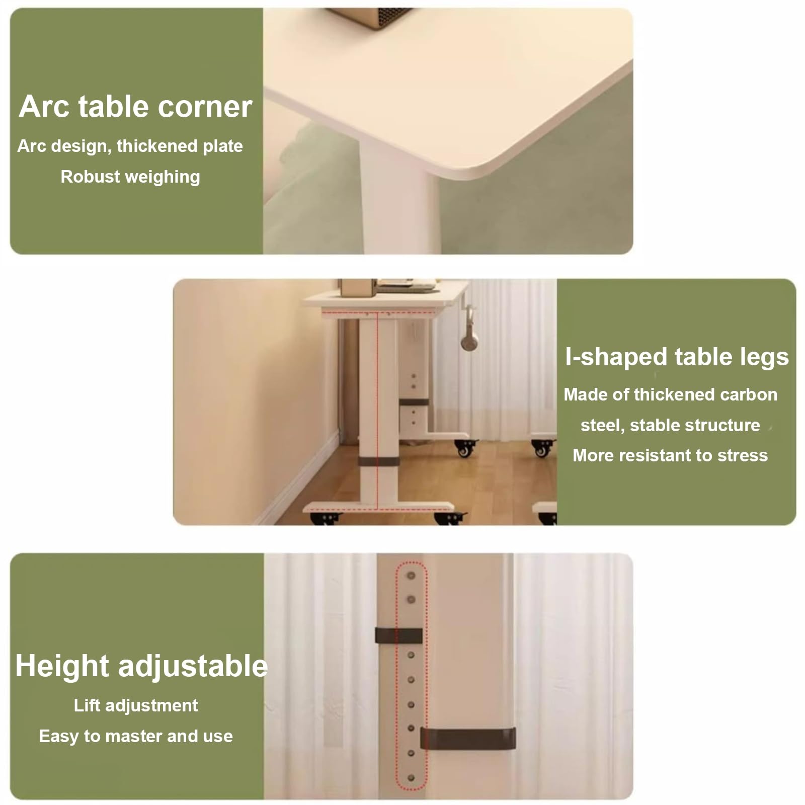 Tavolino servitore con Ruote a 360°, Tavolino da Letto con Ruote, Scrivania con Letto Mobile Queen Size, Scrivania con Ruote, Carrello per Laptop, Tavolino da Bar con Letto con Ruote
