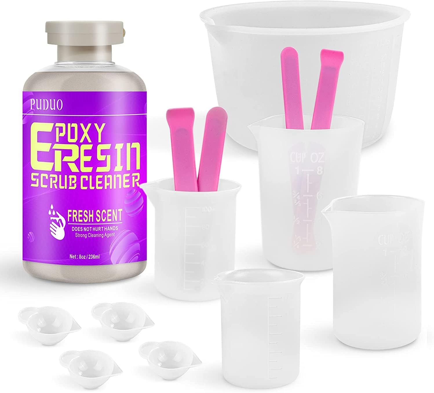 PUDUO Resin Cleaner with Silicone Measurings Cups for Resin, Resin
