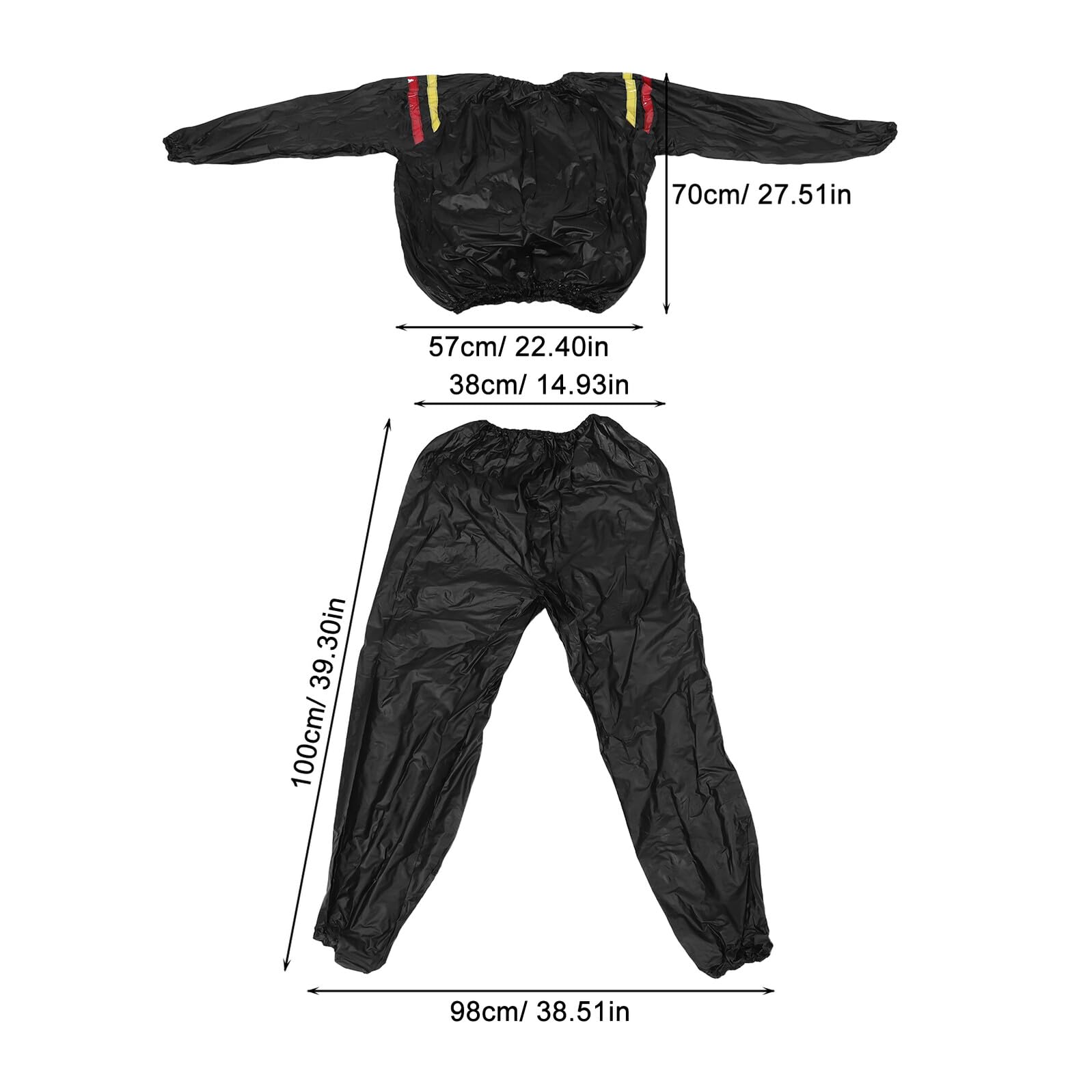 NOLITOY Conjunto Traje Sauna para Mujer M 0.15mm Negro Franjas Rojas y Amarillas, Traje de Entrenamiento Deportivo para Fitness, Pantalones Sauna Sudor para Gimnasio y Pérdida de Peso