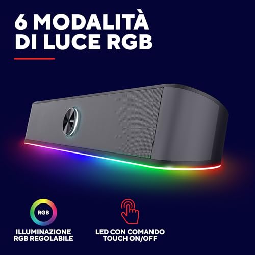 GXTrust 1619 Rhox Soundbar PC Illuminata RGB, 12W Casse PC Stereo Speaker con Illuminazione Regolabile, Alimentazione USB, Jack 3.5 mm, Altoparlanti per Computer, Laptop, TV - Nero/Grigio - Casse per PC - Immagine 3