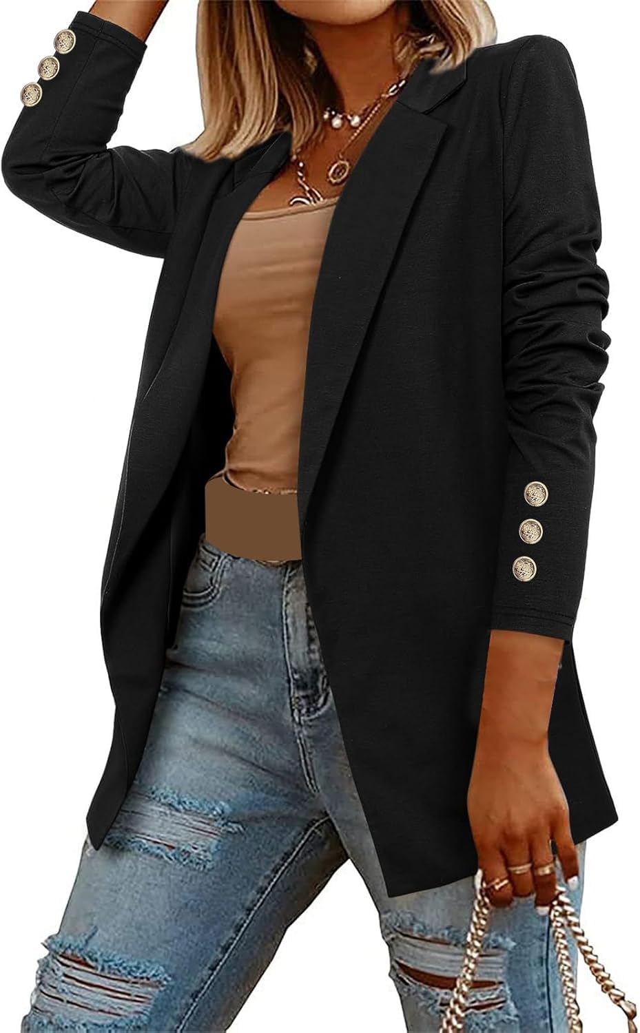 Suncadmious Giacca Blazer da Donna a Maniche Lunghe in Tinta Unita Cardigan Blazer con Bavero Carriera Business Lavoro Ufficio Giacca a Maniche Lunghe Giacca Blazer