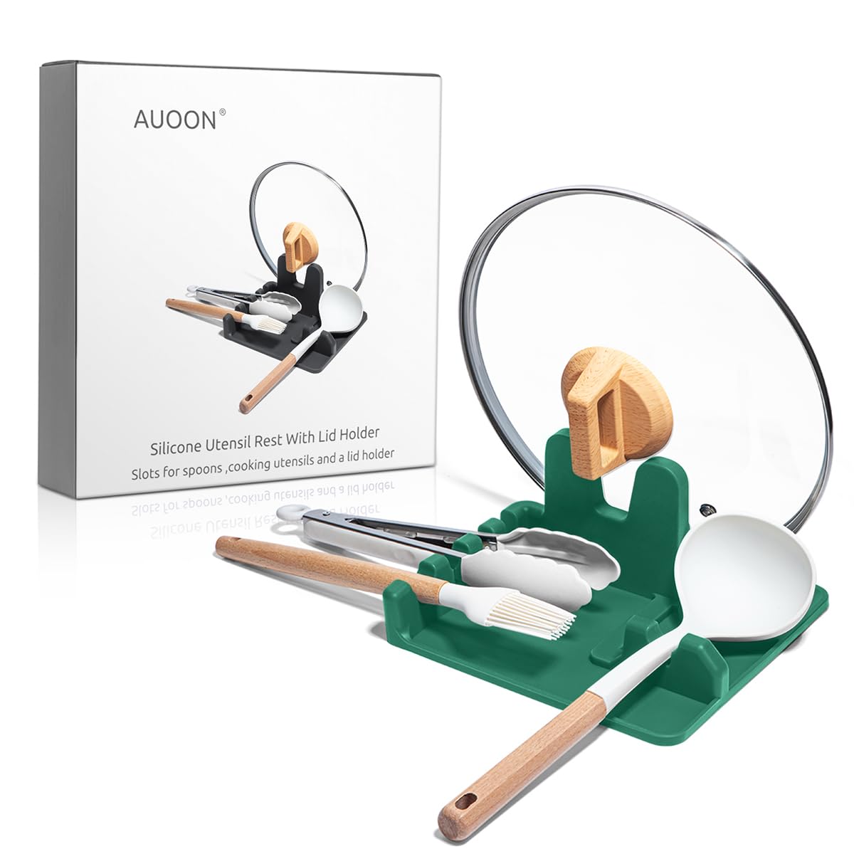 AUOON Silicone Utensil Rest with Lid Holder, Large, Sea Blue