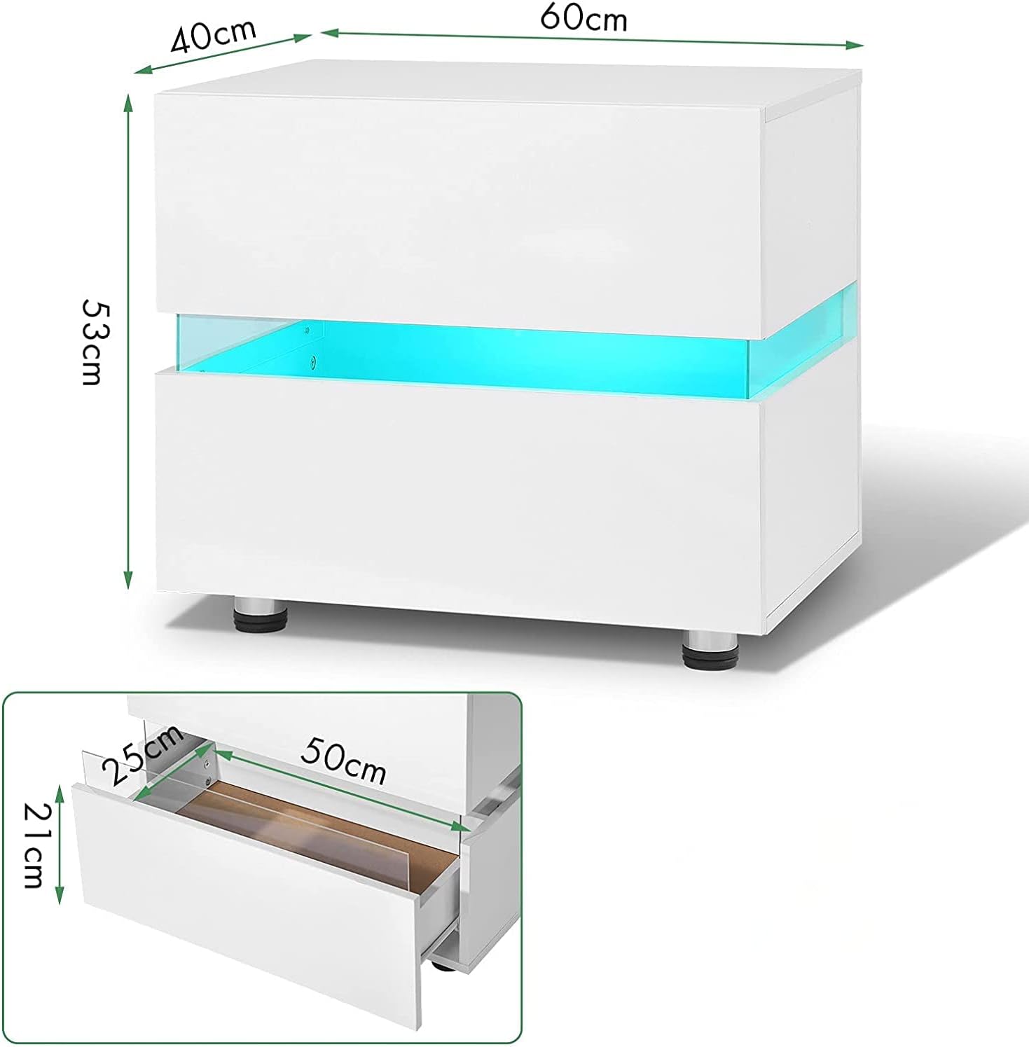 Buy Table Nightstand Bedside Table High Gloss Front Drawer Side Table with Led Light