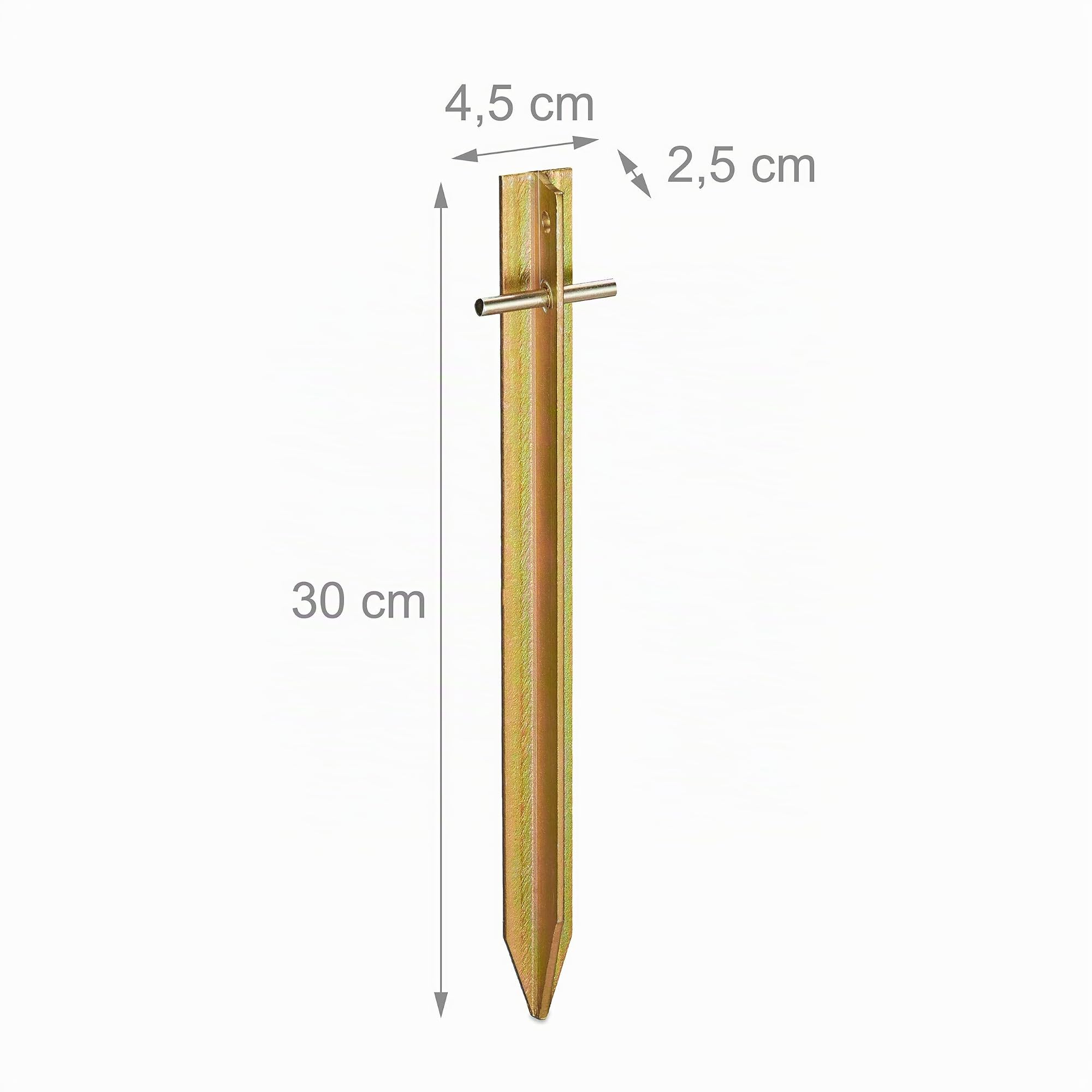 Relaxdays Heringe, Stahl, T-Profil, 30 cm lang, Öse, 4er Set Zeltheringe, stabil, schlagfest, Camping und Garten, Gold