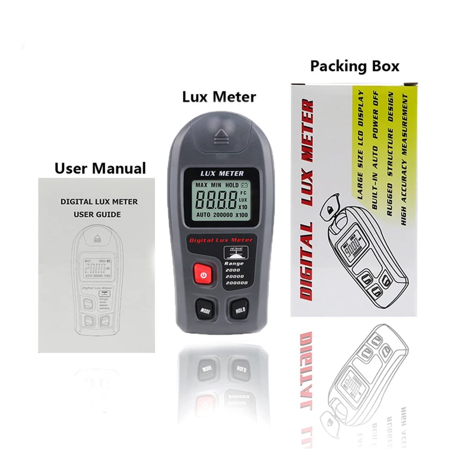 Cyfrowy luksomierz Lekki tester tester testu środowiskowego Miernik świateł 0~200 000LUX Range Pocket Design Meter Cyfrowy iluminator Ręczny Miernik temperatury otoczenia do ogrodu, wnętrz i fotogra