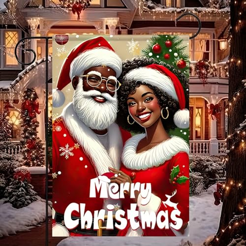 Image of BlissYard Christmas Santa Couple Garden Flag 12x18 Inch Polyester