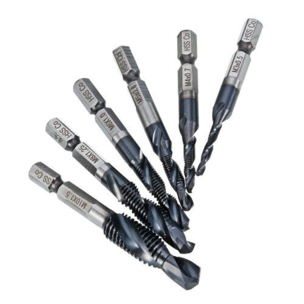 6PCS M3-M10 Punte per trapano a vite HRC89 Rivestito TiAlN HSSCO M35 Rubinetti al cobalto Punta combinata metrica 1/4 IN Esagonale a cambio rapido