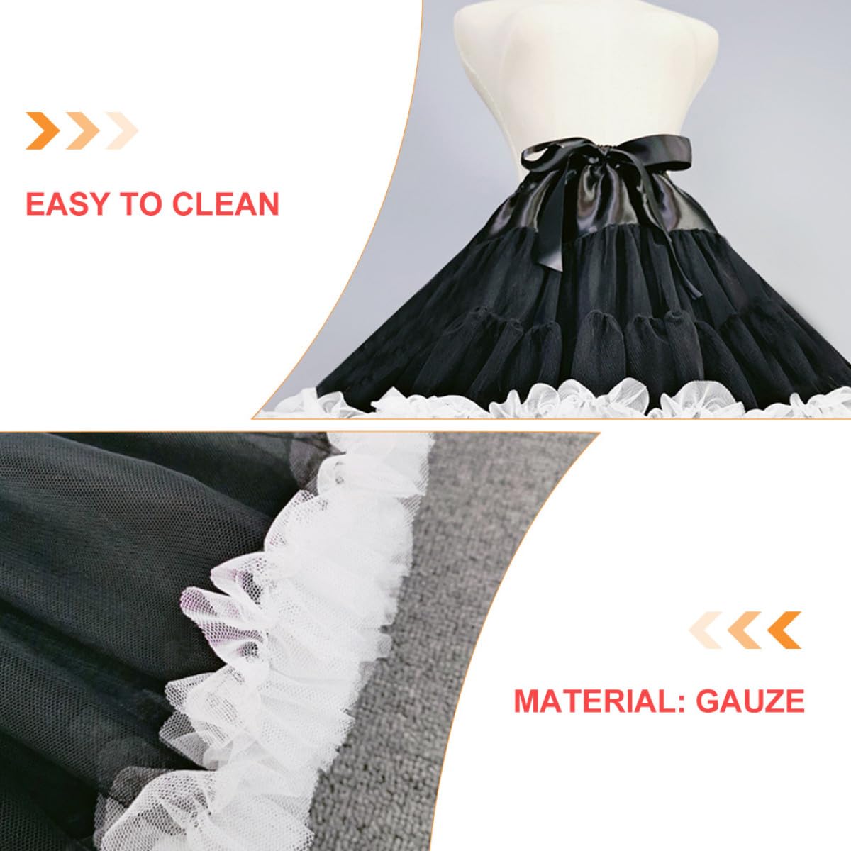 VANZACK Lolita Petticoat Unterrock Tüll Netzstoff Atmungsaktiv Schwarz Weiß Für Damen Cosplay Kostüm