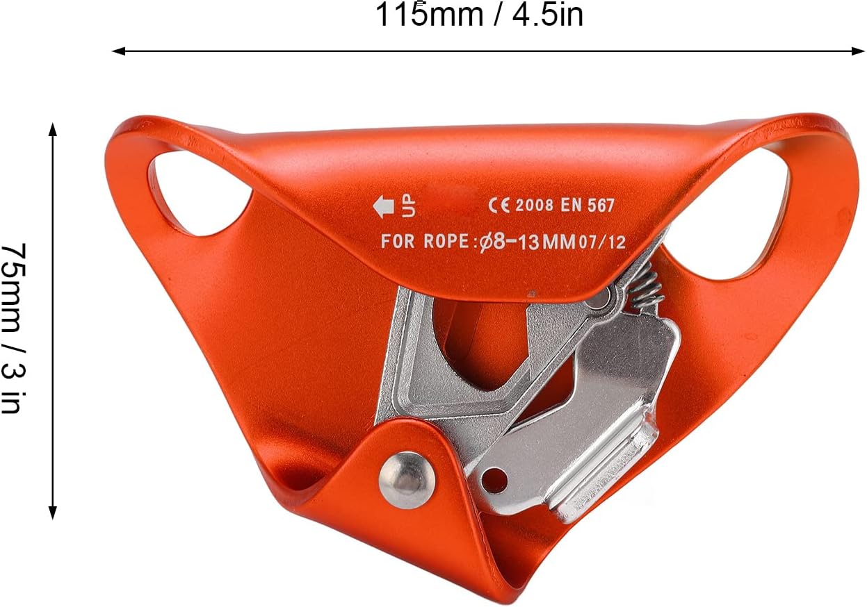Rope Ascender, Aluminum Alloy Ascender Tree Climbing Tree Climbing Gear with High Strength for Mountaineering Rock (Orange)