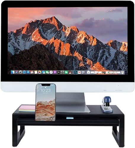 Kavalan Soporte ligero para monitor soporte de altura ajustable con cajón de almacenamiento y ranura para bolígrafo