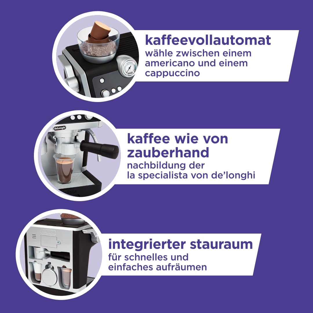 Casdon De'Longhi Spielzeug. Barista-Kaffeemaschin. Spielzeug-Küchen-Spielset für Kinder mit beweglichen Teilen, realistischen Geräuschen und magischem Kaffee. Für Kinder ab 3 Jahren