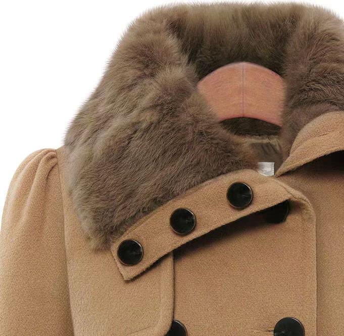 Double Breasted Faux Fur Collar Jacket Lapel Pea Coats for Women Winter Long Trench Coat with Belt Elegant Swing Coat3