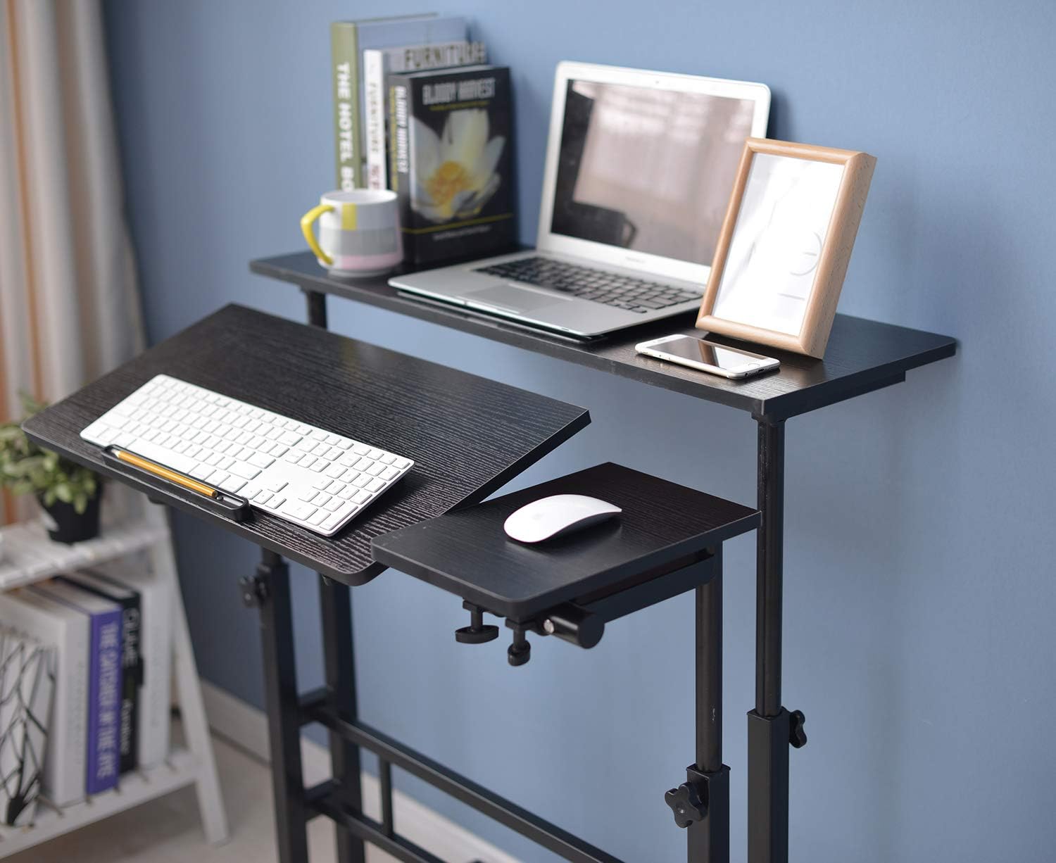 SIDUCAL Mobile Stand Up Desk, Adjustable Laptop Desk with Wheels Storage Desk Home Office Workstation, Rolling Table Laptop Cart for Standing or Sitting, Black : Office Products