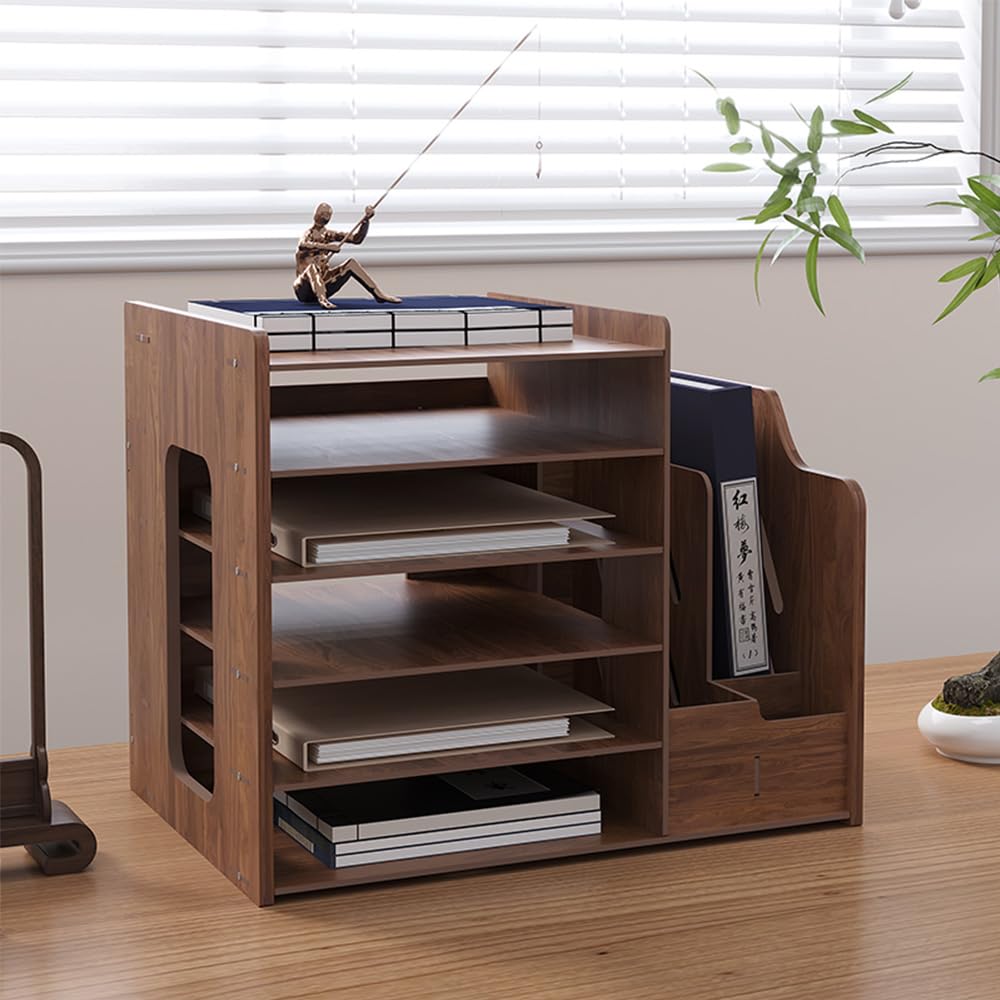 Hggzeg Organizer da scrivania in legno, grande capacità, organizer per documenti formato A4, organizer per ufficio fai da te, per casa, ufficio e scuola (JB07 legno di noce)