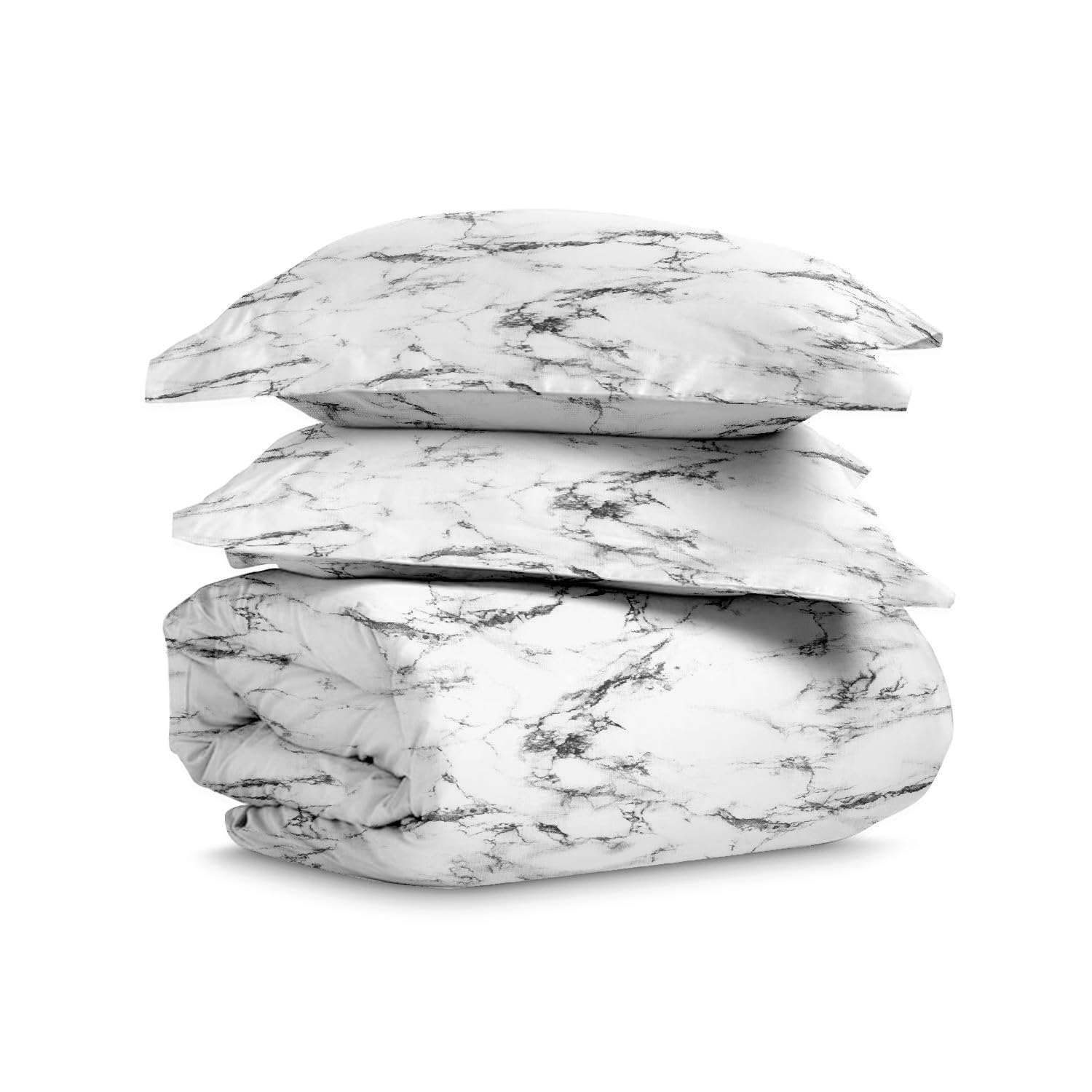 Pizuna Pure Combed Cotton Double Duvet Cover 200x200 cm Marble White, 400 Thread Count Cool Breathable 100% Long Staple Cotton Sateen Weave Quilt Cover & 2 Pillowcases (Printed Bedding Set)
