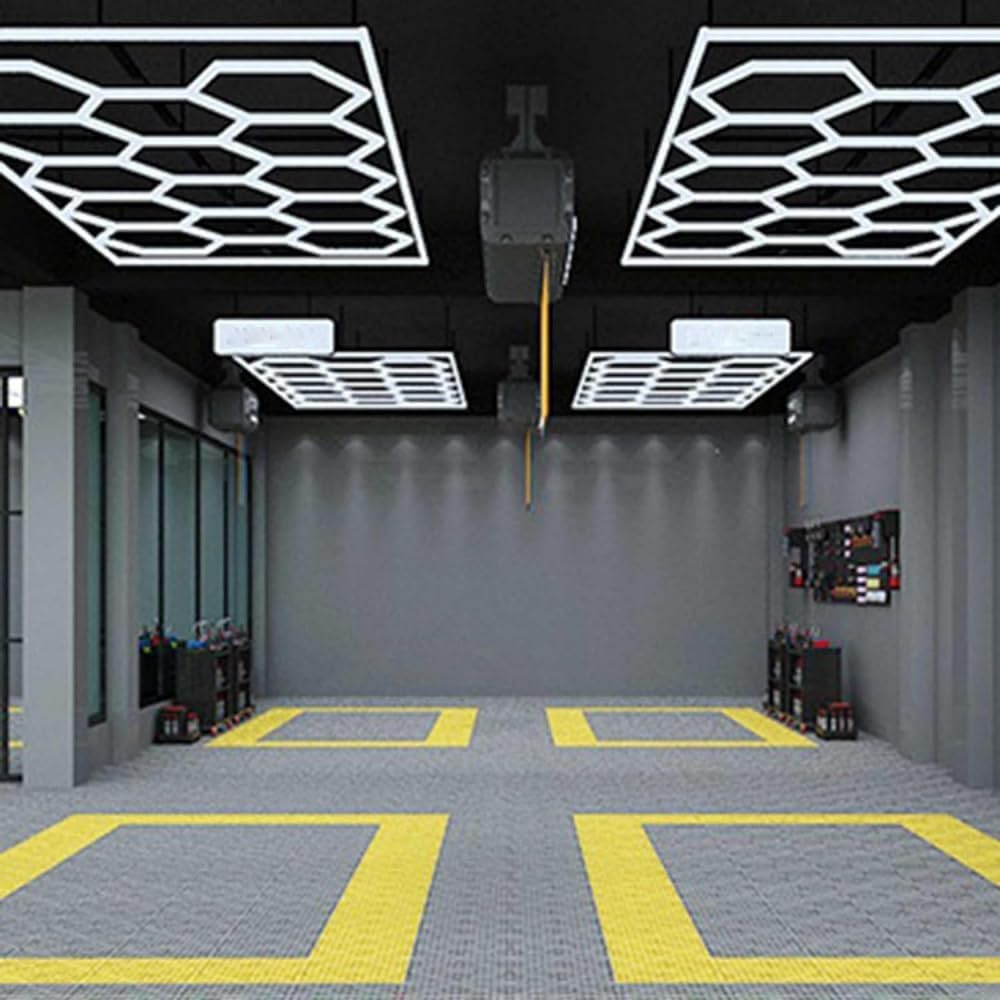 Plafonnier LED Nid D'abeilles, Éclairage De Garage LED Hexagonal Design, pour Atelier, Garage Automobile, Station De Nettoyage, Bureau, Atelier Polissage Auto-D
