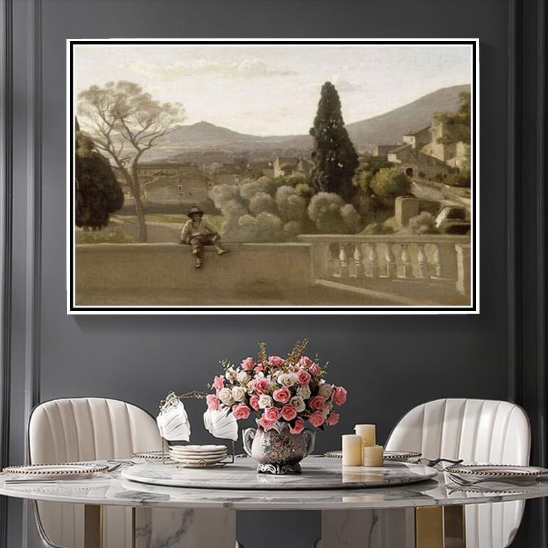 Miniatura 3 de Pintura por números para kits de adultos Los jardines de la Villa D Este Tivoli Pintura por Camille Corot DIY Pintura al óleo por números Kits