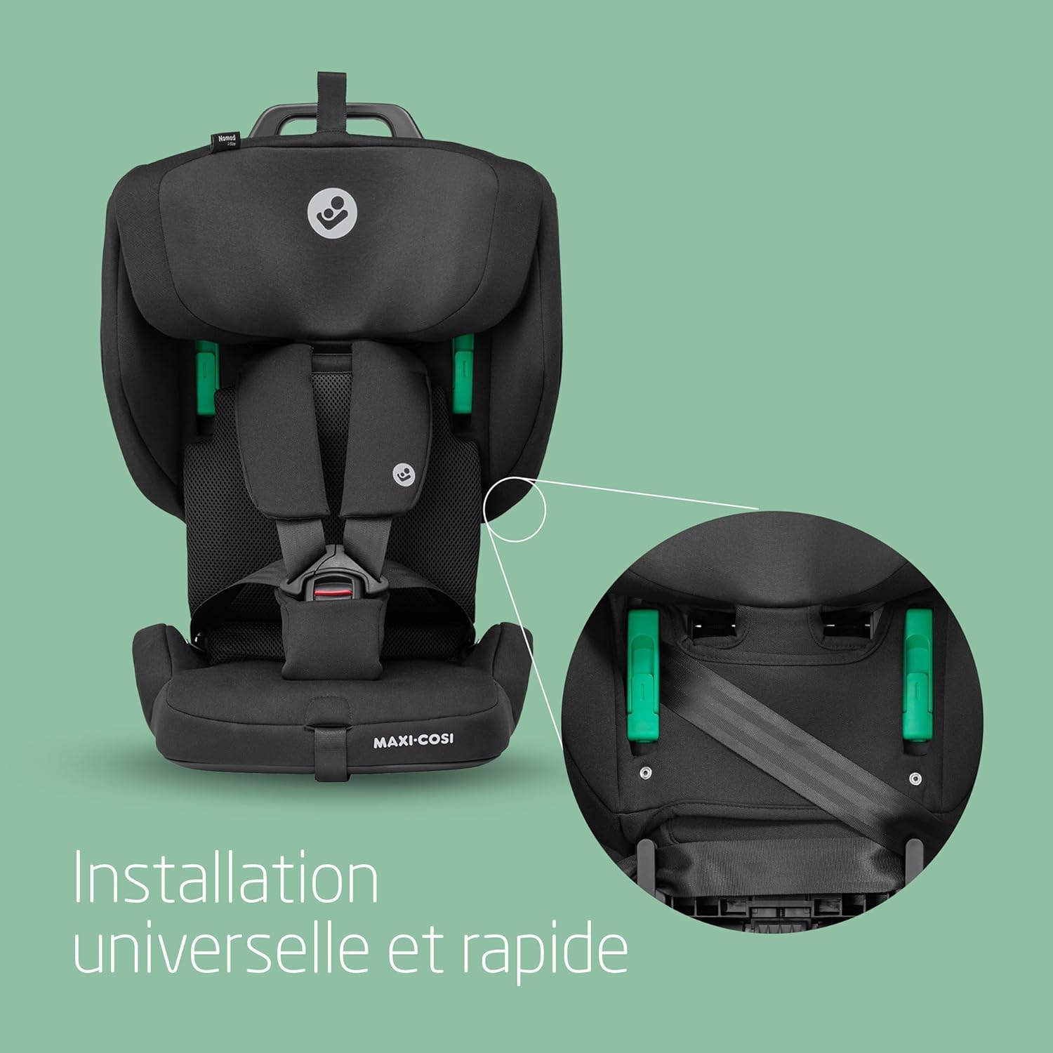 Maxi-Cosi Nomad Plus, Siège Auto Pliable, 15 Mois - 4 Ans, 76 - 105 cm, Siège Auto de Voyage Portable, Ultra-Compact et Léger, Protection contre Chocs Latéraux, pour Toute Voiture, Authentic Black