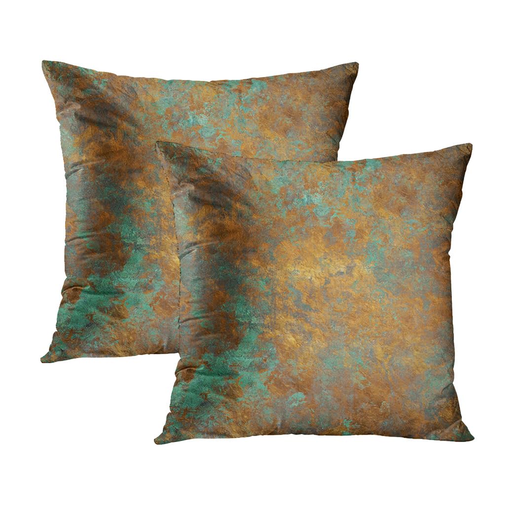 Wwoopll Orange Rust Set Of 2 Cushion Covers 50X50cm, Orange Copper Vintage Bronze Rust Metal Home Decor Pillowcases Throw Cushions Pillow Covers For Living Room Sofa Couch Bed, 20X20 Inch