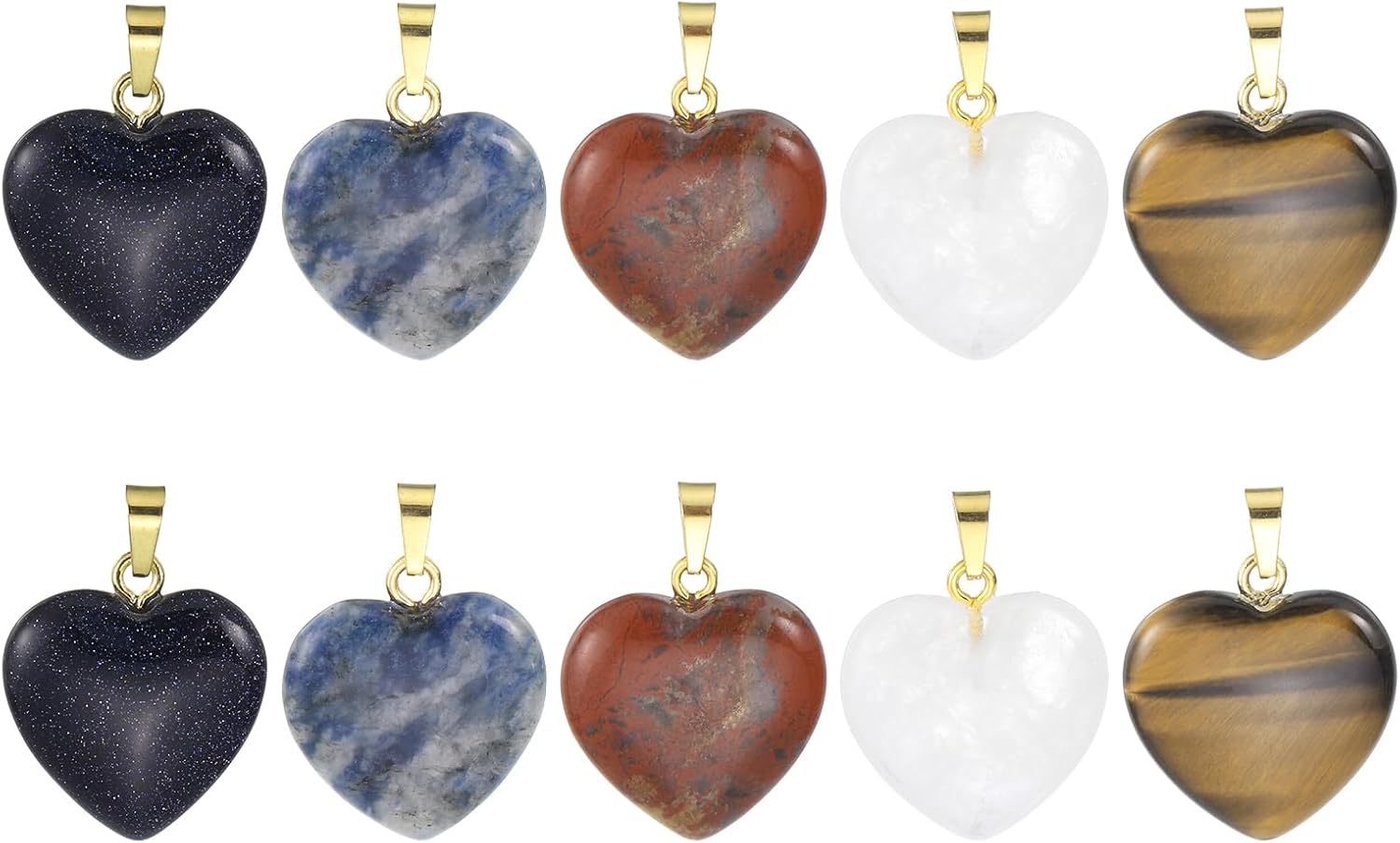 MECCANIXITY Heart Stone Charms, Love Shaped Quartz Crystal Gemstone Pendants for DIY Jewelry Making Necklace Bracelet