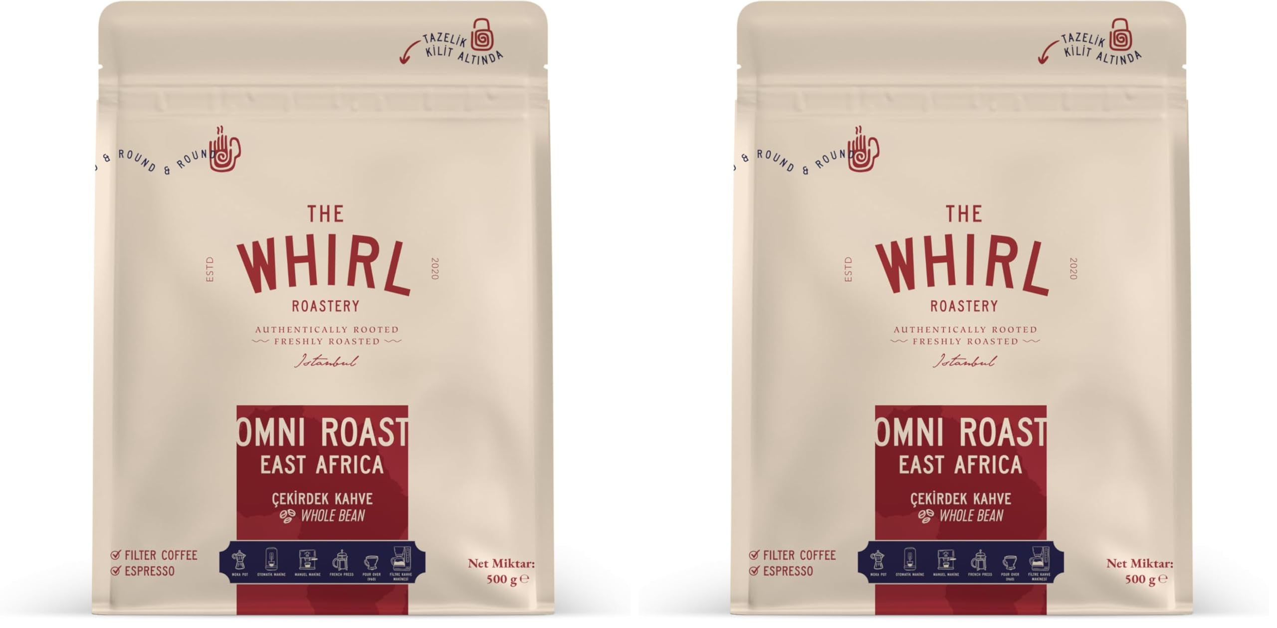THE WHIRL Omni Roast East Africa Çekirdek 500 g (2 paketi)