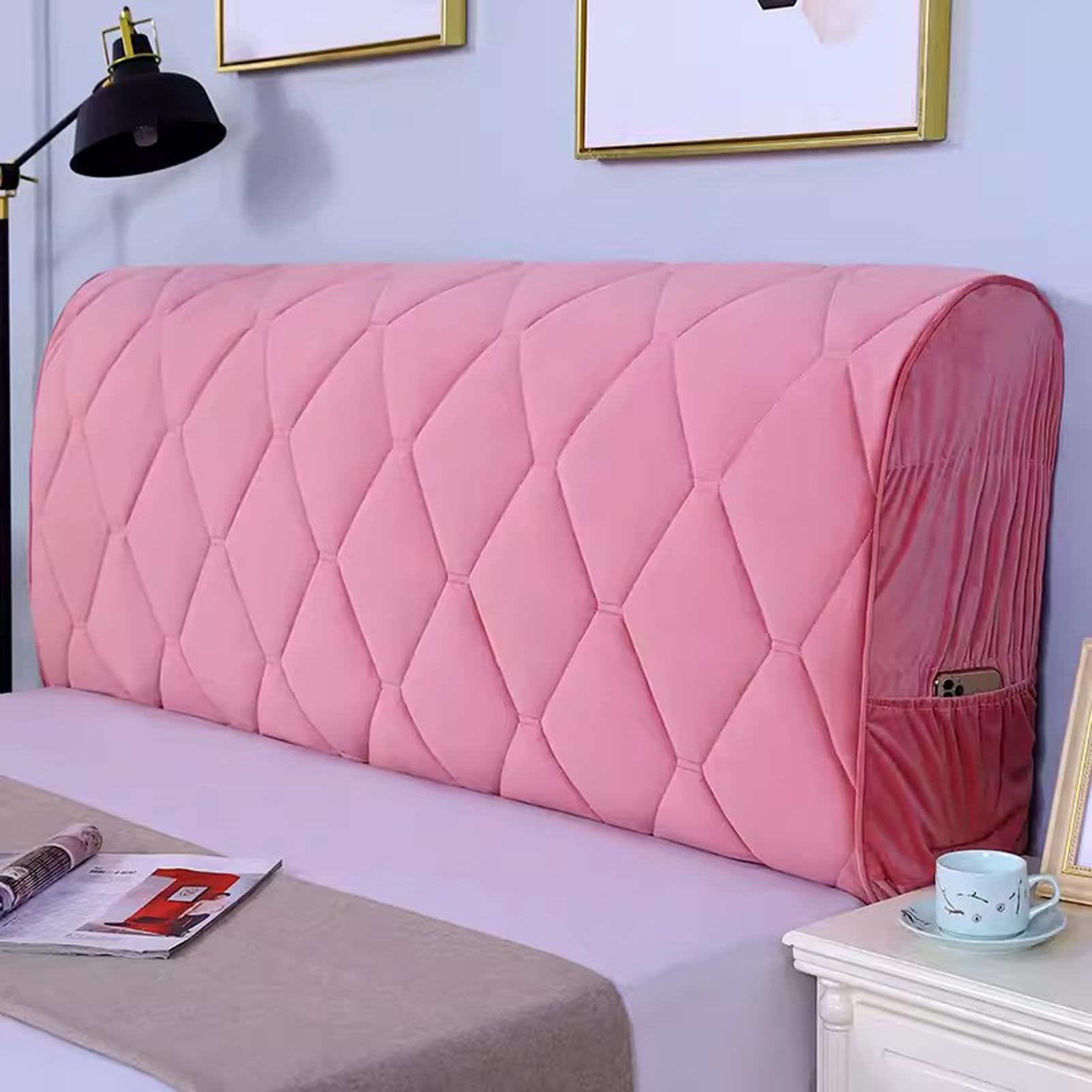 Fodera for testiera in velluto, fodera protettiva for testiera, lavabile for la decorazione della camera da letto(Pink,220cm)