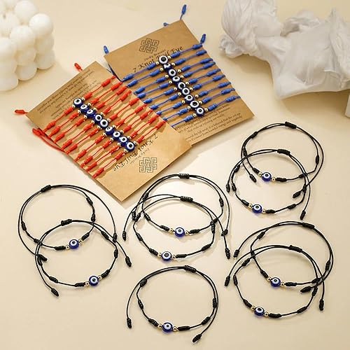 Miniatura 4 de Caiyao Juego de 9 pulseras de cuerda de la amistad de cábala de ojo malvado hechas a mano, trenzadas, ajustables, 7 nudos, color azul de la suerte,