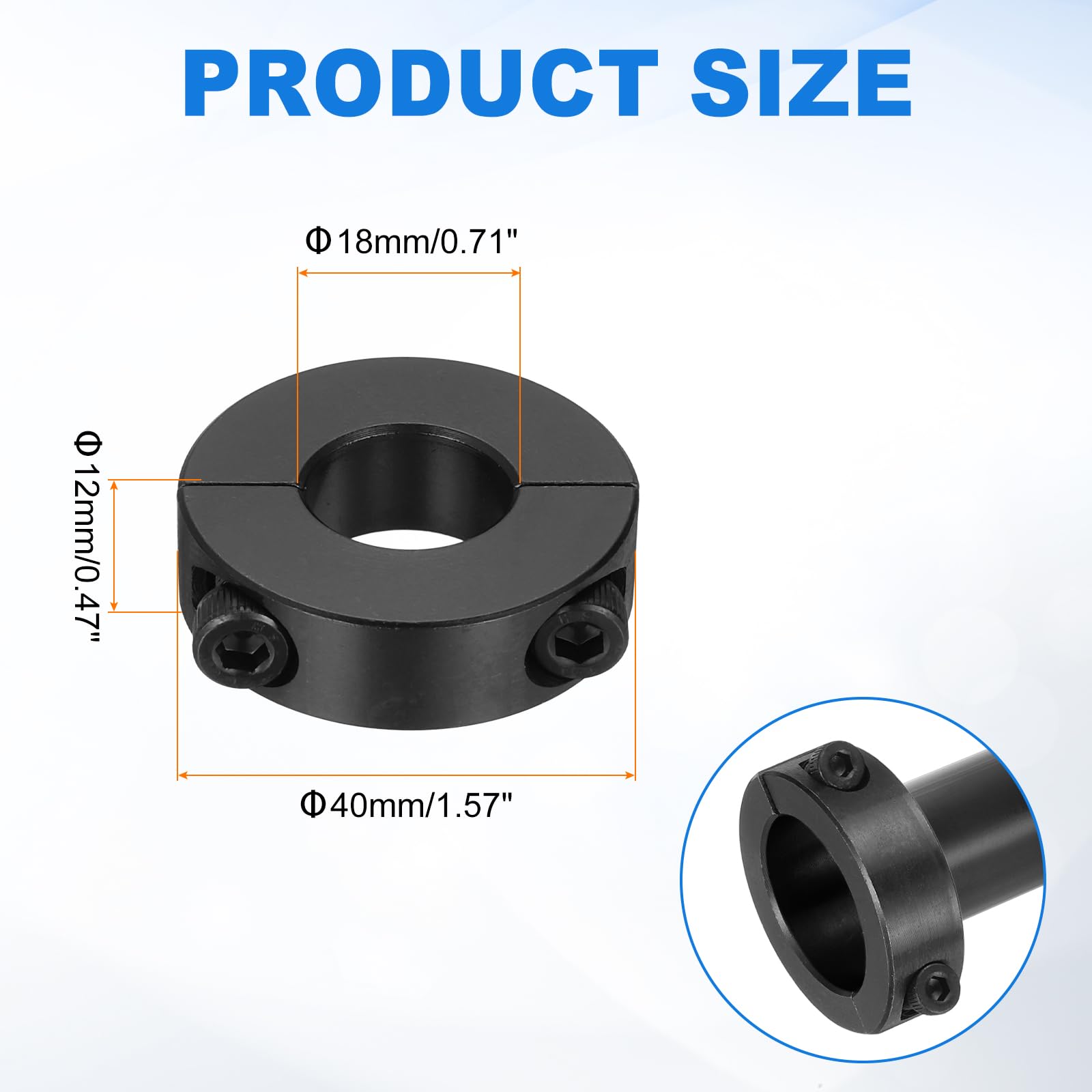sourcing map 4 collari per alberi a doppia divisione, foro da 18 mm, collare di bloccaggio in due pezzi, diametro esterno 40 mm, spessore 12 mm, in acciaio al carbonio, con viti di fissaggio (ossido