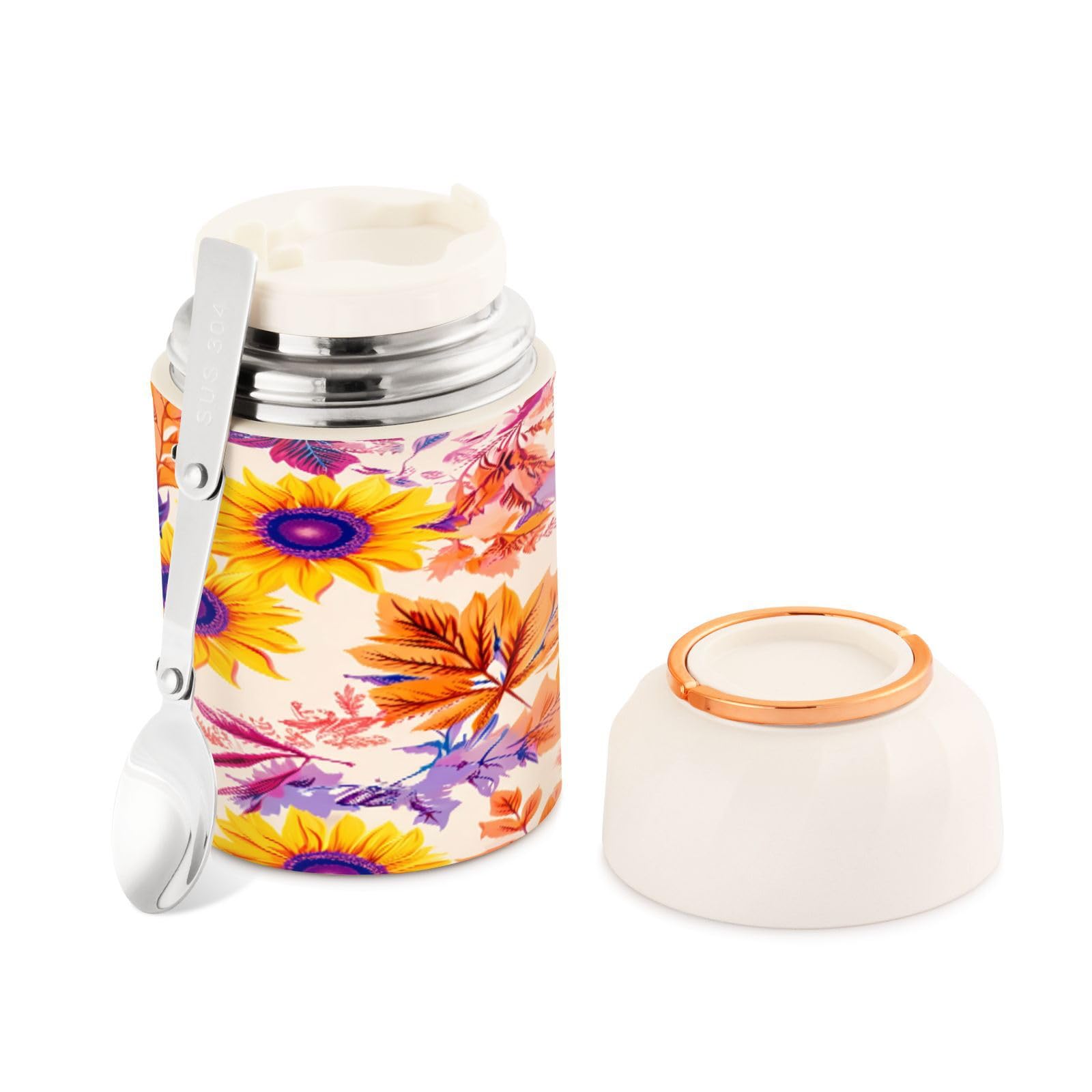 Tarro de comida vintage con girasoles ideal para llevar tu almuerzo a la oficina