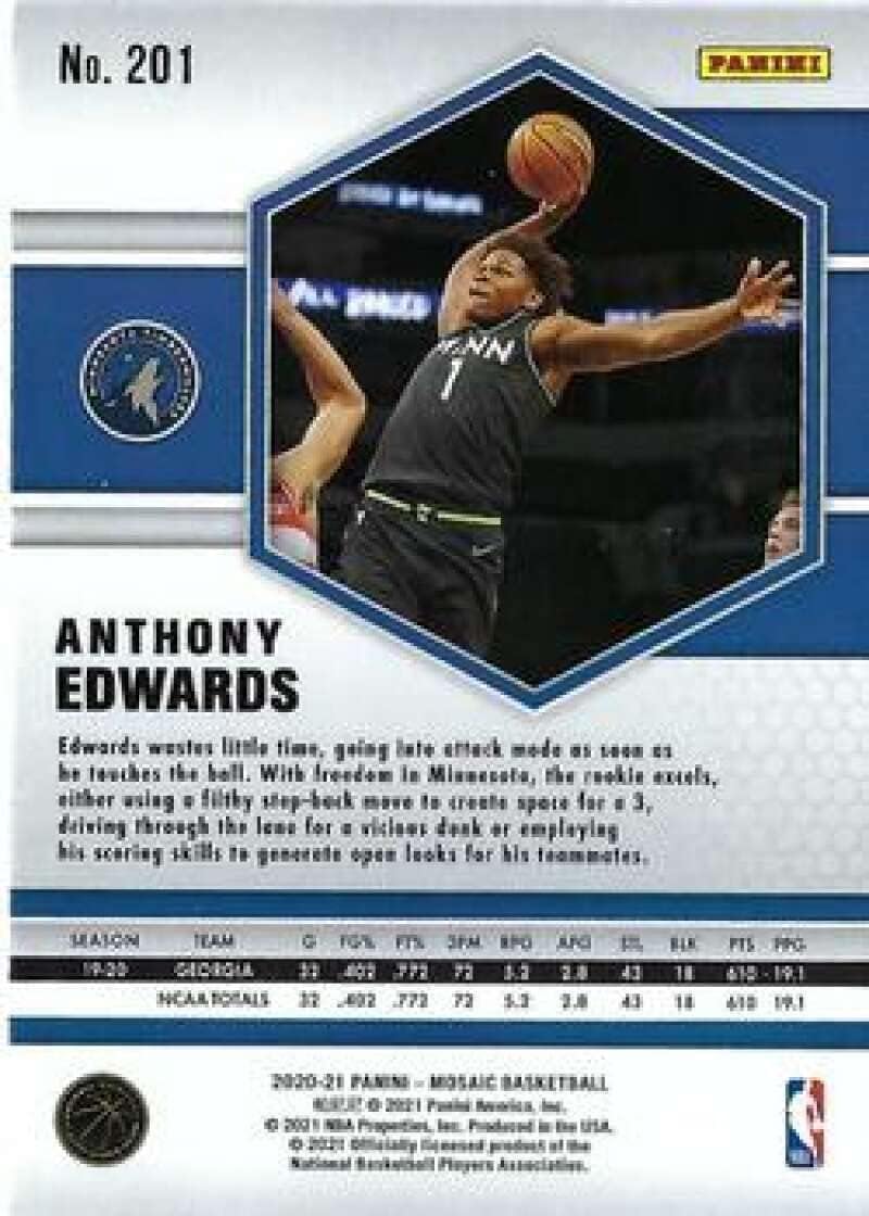 Amazon.com: 2020-21 Panini Mosaic #201 Anthony Edwards RC Rookie