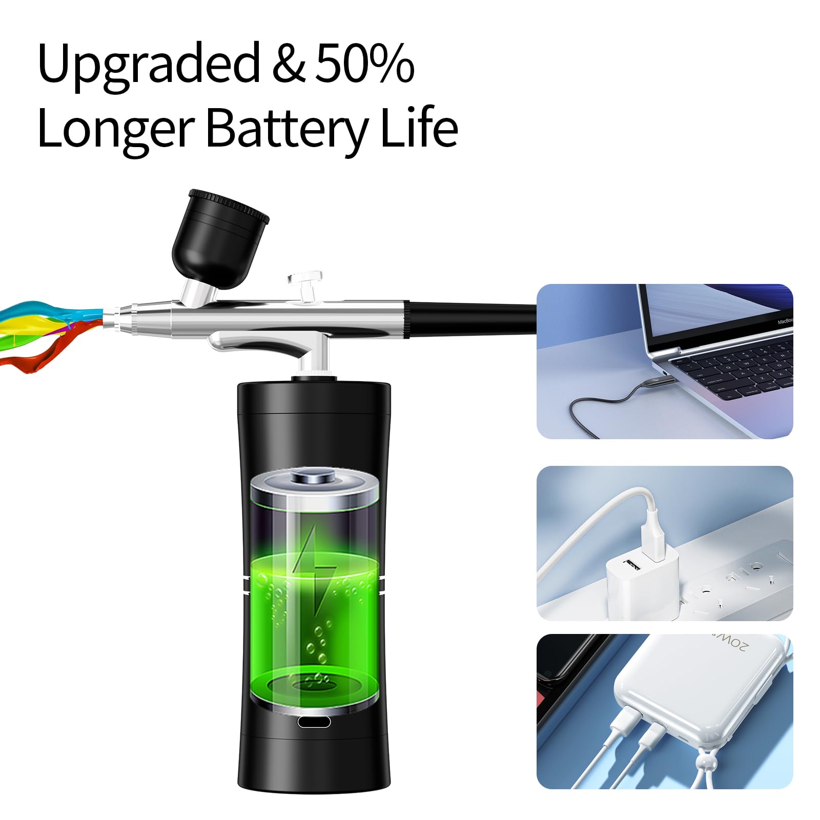 Kit de aerógrafo portátil con compresor de aire, aerógrafo para uñas, compresor de aerógrafo, máquina de aerógrafo de alta presión, mini cepillo de aire de mano (negro)